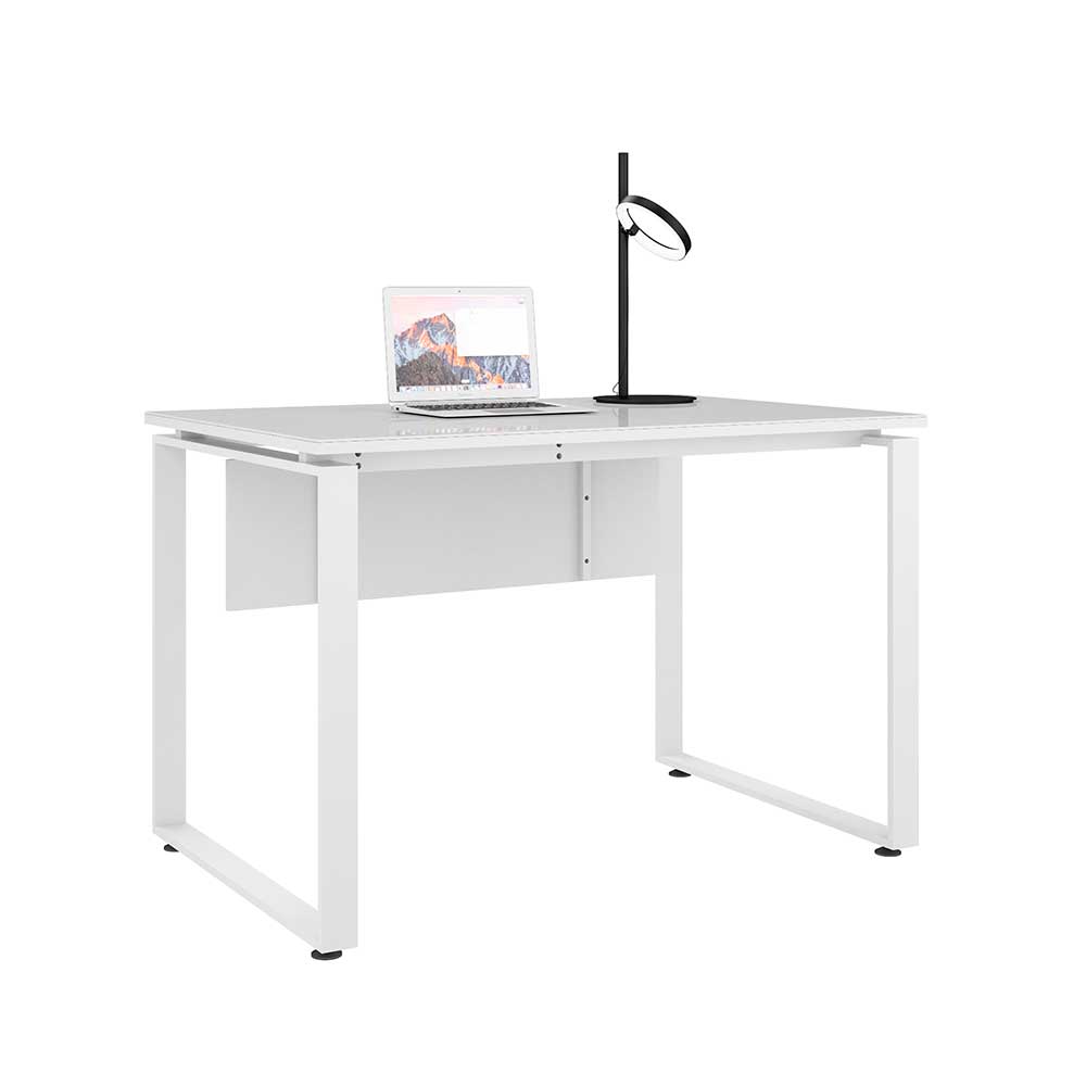 Müllermöbel Home Office Schreibtisch in Weiß Knieraumblende