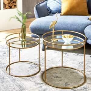 Tollhaus Couch Beistelltische aus Spiegelglas und Stahl Goldfarben (zweiteilig)