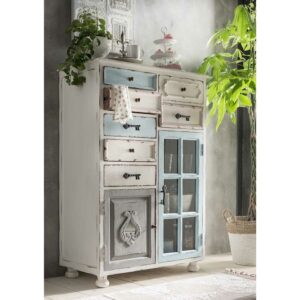 Life Meubles Shabby Chic Kommode aus Recyclingholz Mehrfarbig