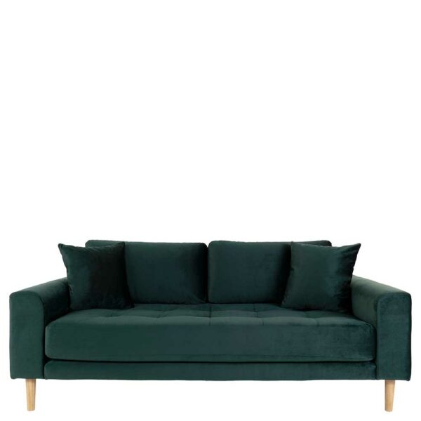4Home Wohnzimmer Couch in Dunkelgrün Samt Eichefarben