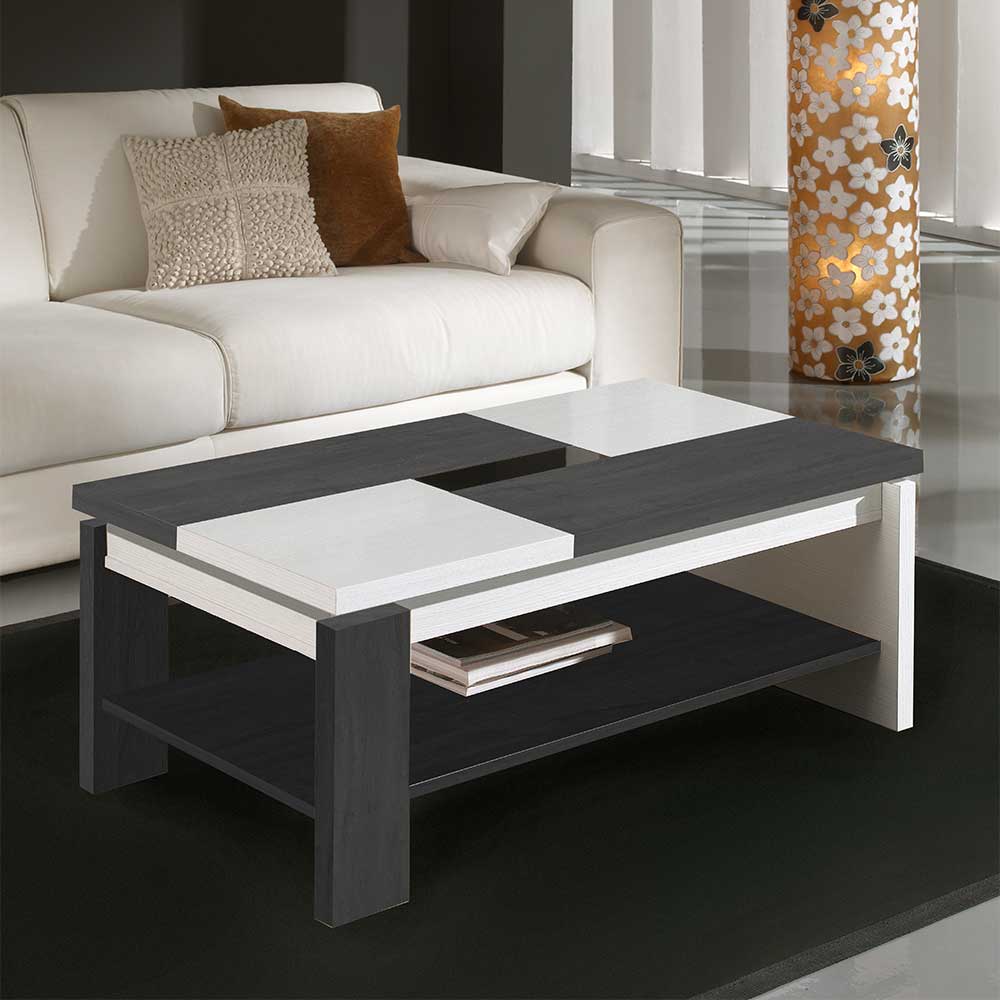 Furnitara Designercouchtisch in Schwarzgrau und Weiß hochklappbarer Tischplatte