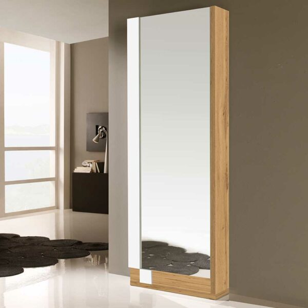 Furnitara Spiegelschuhschrank in Weiß Hochglanz und Wildeiche Optik 70 cm breit