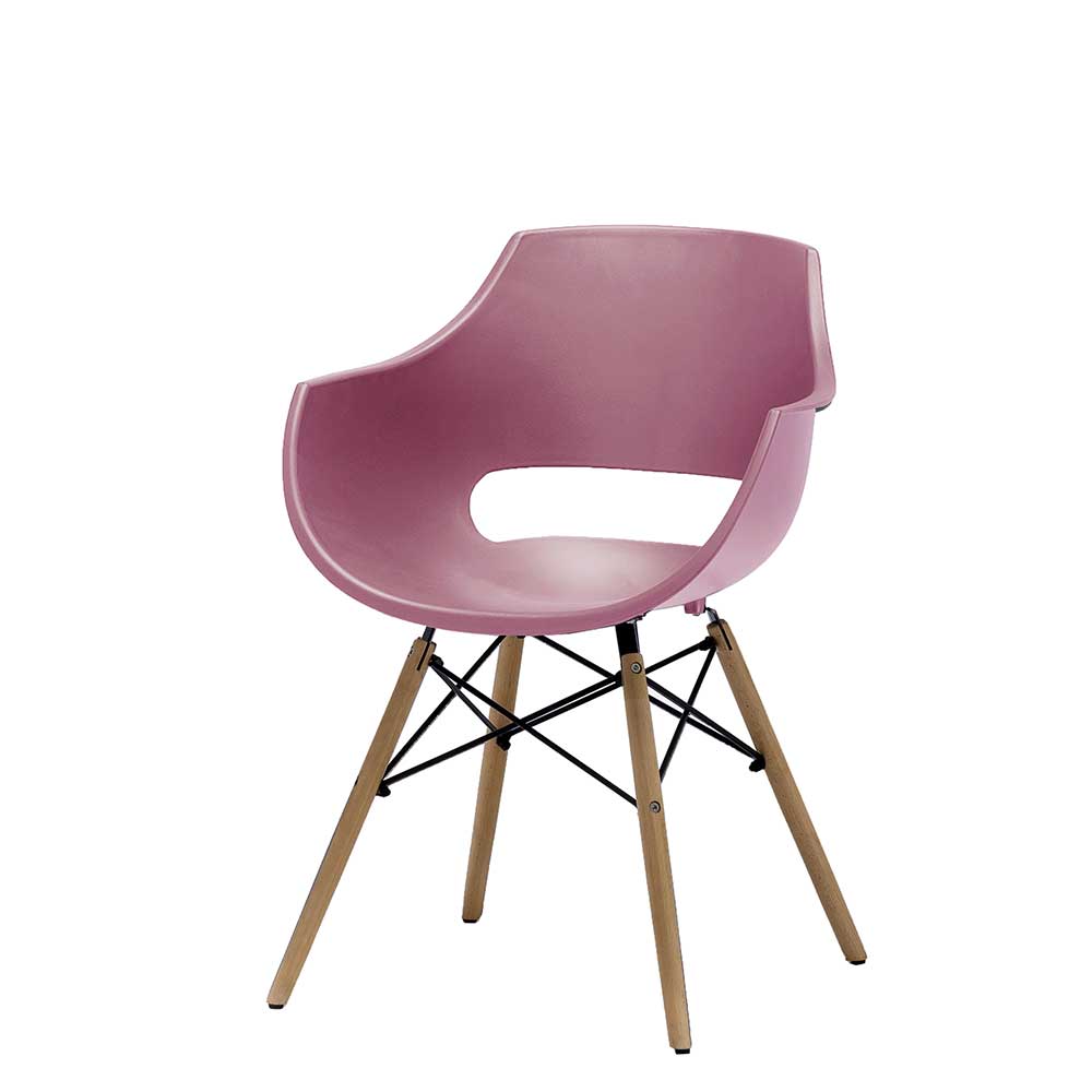 TopDesign Esstisch Stühle in Altrosa Kunststoff und Buche Massivholz (4er Set)