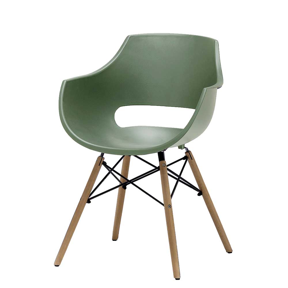 TopDesign Armlehnen Esszimmerstühle in Grün Kunststoff und Buche Massivholz (4er Set)