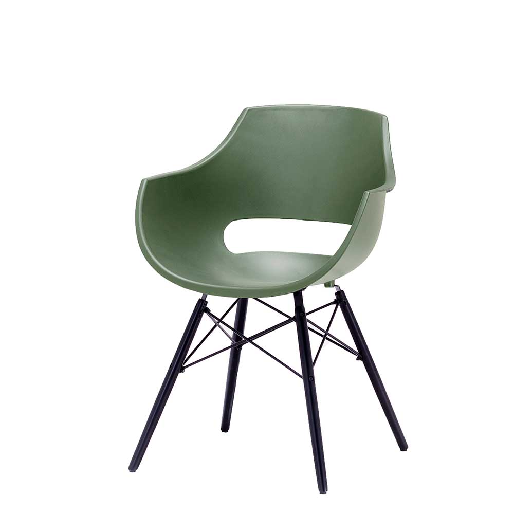 TopDesign Esstisch Stühle in Grün und Schwarz Kunststoff und Buche Massivholz (4er Set)