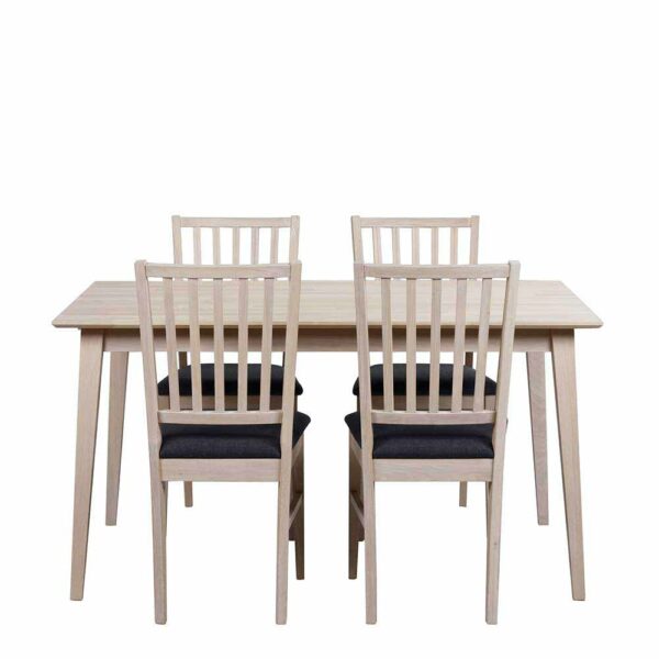 TopDesign Esstisch mit Stühlen in Eiche White Wash Dunkelgrau ausziehbar (fünfteilig)
