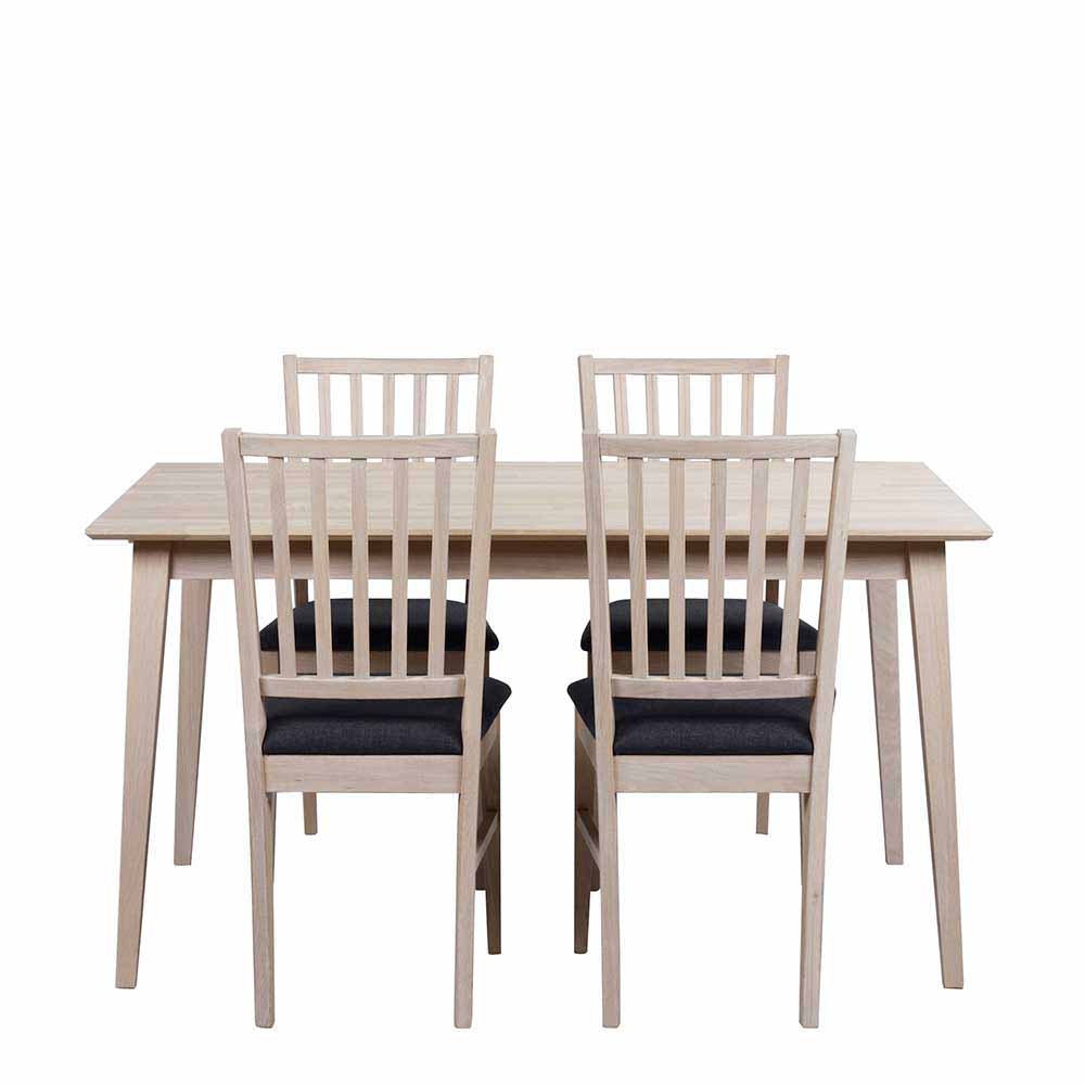TopDesign Esstisch mit Stühlen in Eiche White Wash Dunkelgrau ausziehbar (fünfteilig)