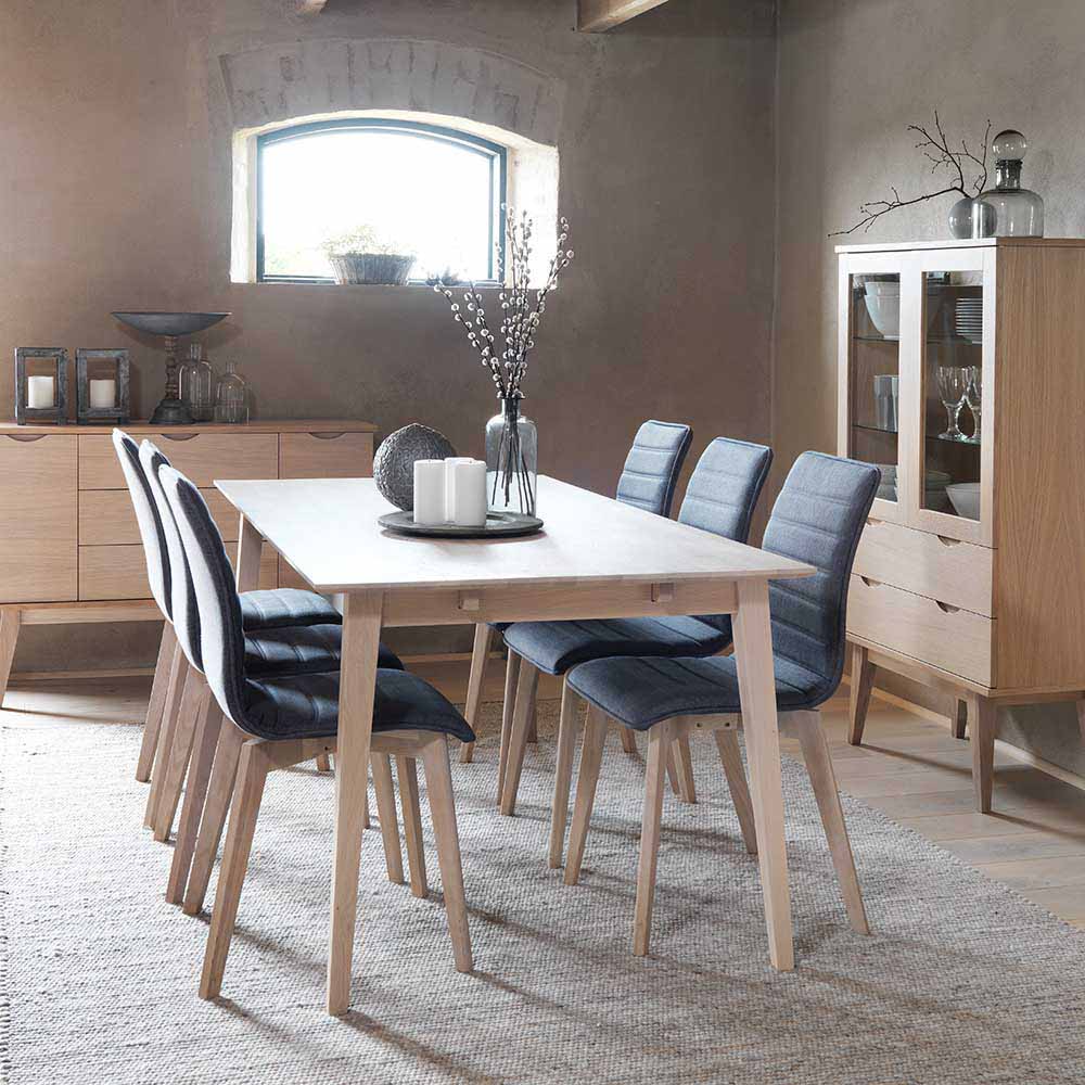 TopDesign Esstisch mit Stühlen in Dunkelgrau Eiche White Wash (siebenteilig)