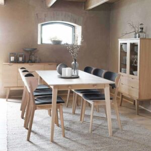 TopDesign Essgruppe aus Eiche White Wash massiv Grau Stoff (siebenteilig)