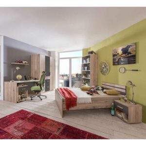 Star Möbel Jugendschlafzimmer Set in Eiche San Remo Dunkelgrau (siebenteilig)