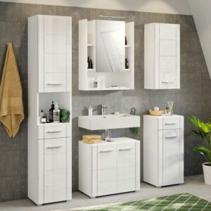 Möbel4Life Badmöbelset mit Spiegelschrank in Weiß Hochglanz (fünfteilig)