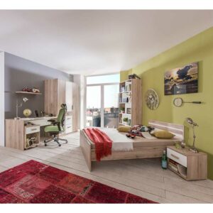Star Möbel Jugendzimmer komplett Set in Eiche San Remo Weiß (siebenteilig)