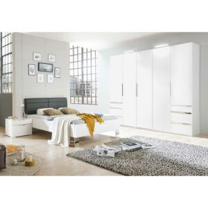 Star Möbel Komplettschlafzimmer in Weiß und Dunkelgrau mit großem Schrank (dreiteilig)