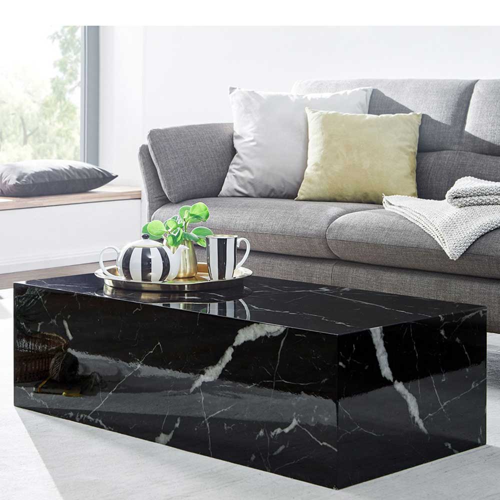 Möbel4Life Wohnzimmer Tisch in Schwarz Hellgrau Marmor Optik Hochglanz lackiert