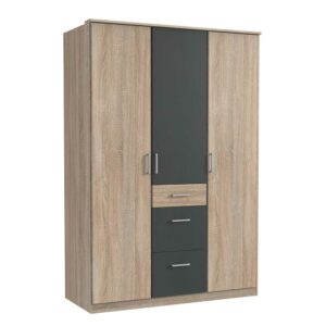 Star Möbel Zweifarbiger Schlafzimmerkleiderschrank in Eiche Sägerau Dunkelgrau