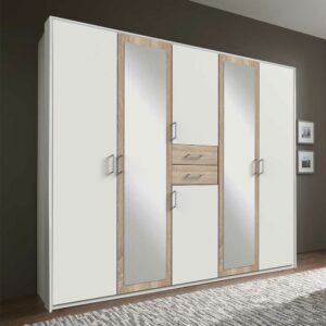 Star Möbel XL Schrank Schlafzimmer mit Spiegeltüren Eiche Sägerau & Weiß