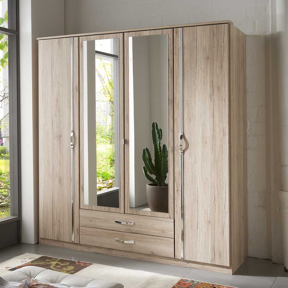 Star Möbel Eiche San Remo Kleiderschrank mit Spiegeltüren zwei Schubladen