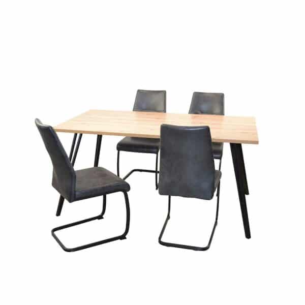 Möbel4Life Tisch mit Freischwingern in Wildeichefarben Schwarz und Grau (fünfteilig)