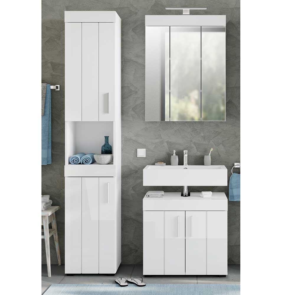 Möbel4Life Badezimmerset weiss Hochglanz 190 cm hoch modern (dreiteilig)