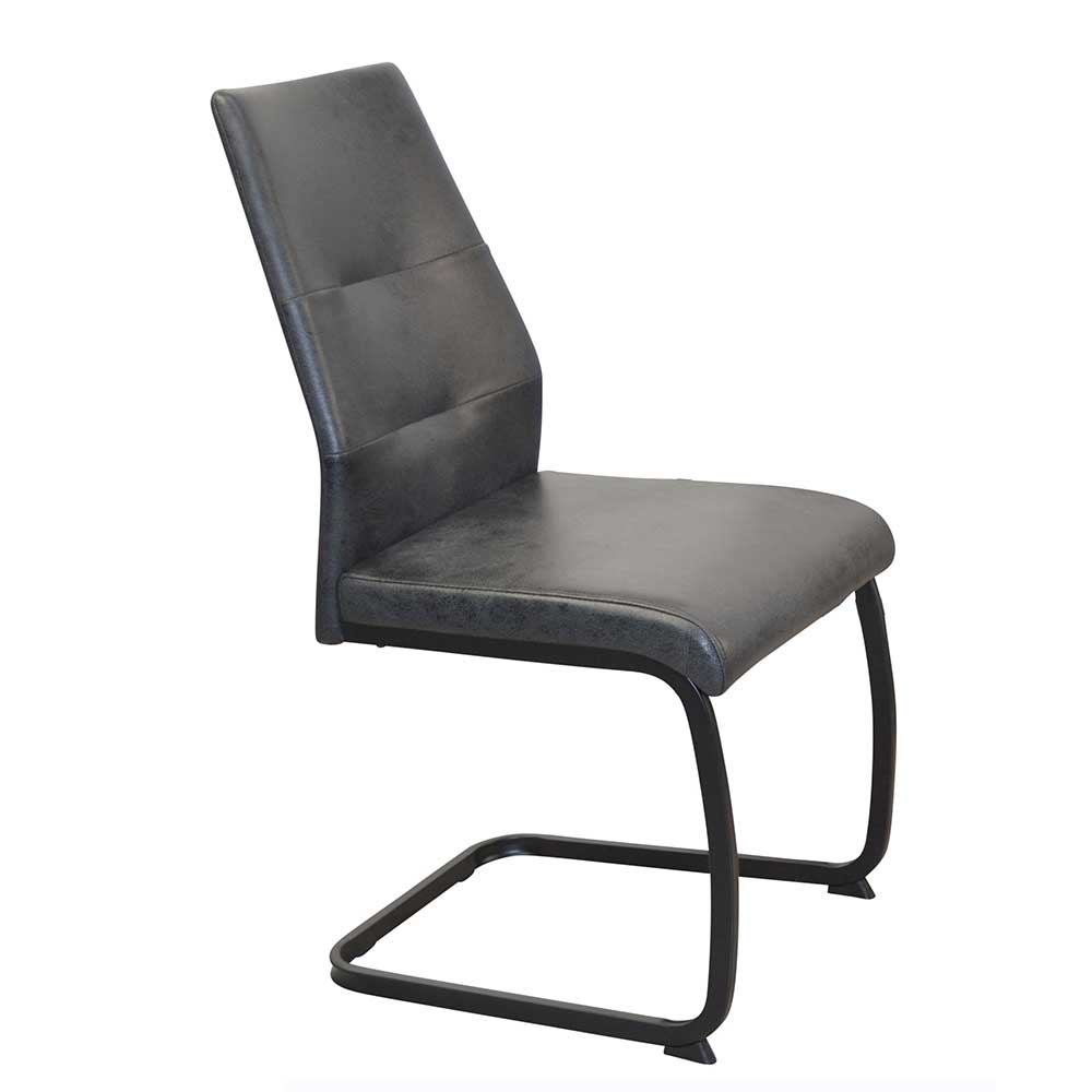 Möbel4Life Freischwinger Stuhl Set in Anthrazit Vintage und Schwarz Microfaser Bezug (4er Set)