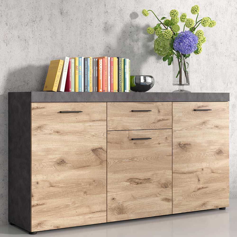 Möbel4Life Modernes Sideboard mit Drehtüren Wildeichefarben Beton Grau