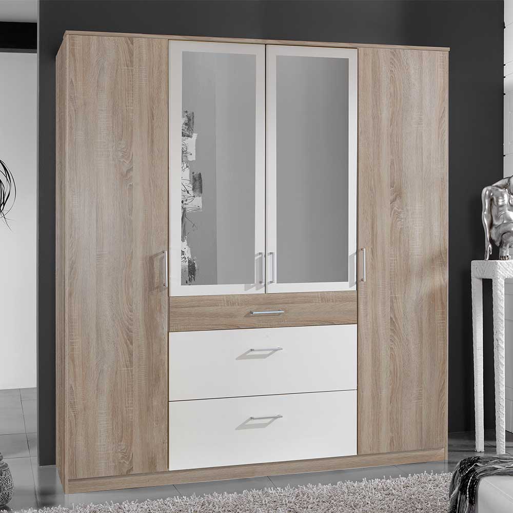 Star Möbel Kleiderschrank mit Schubladen in Eiche Sägerau und Weiß 199 cm hoch