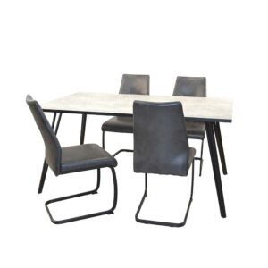 Möbel4Life Tisch mit Schwingstühlen in Beton Grau Grau und Schwarz (fünfteilig)