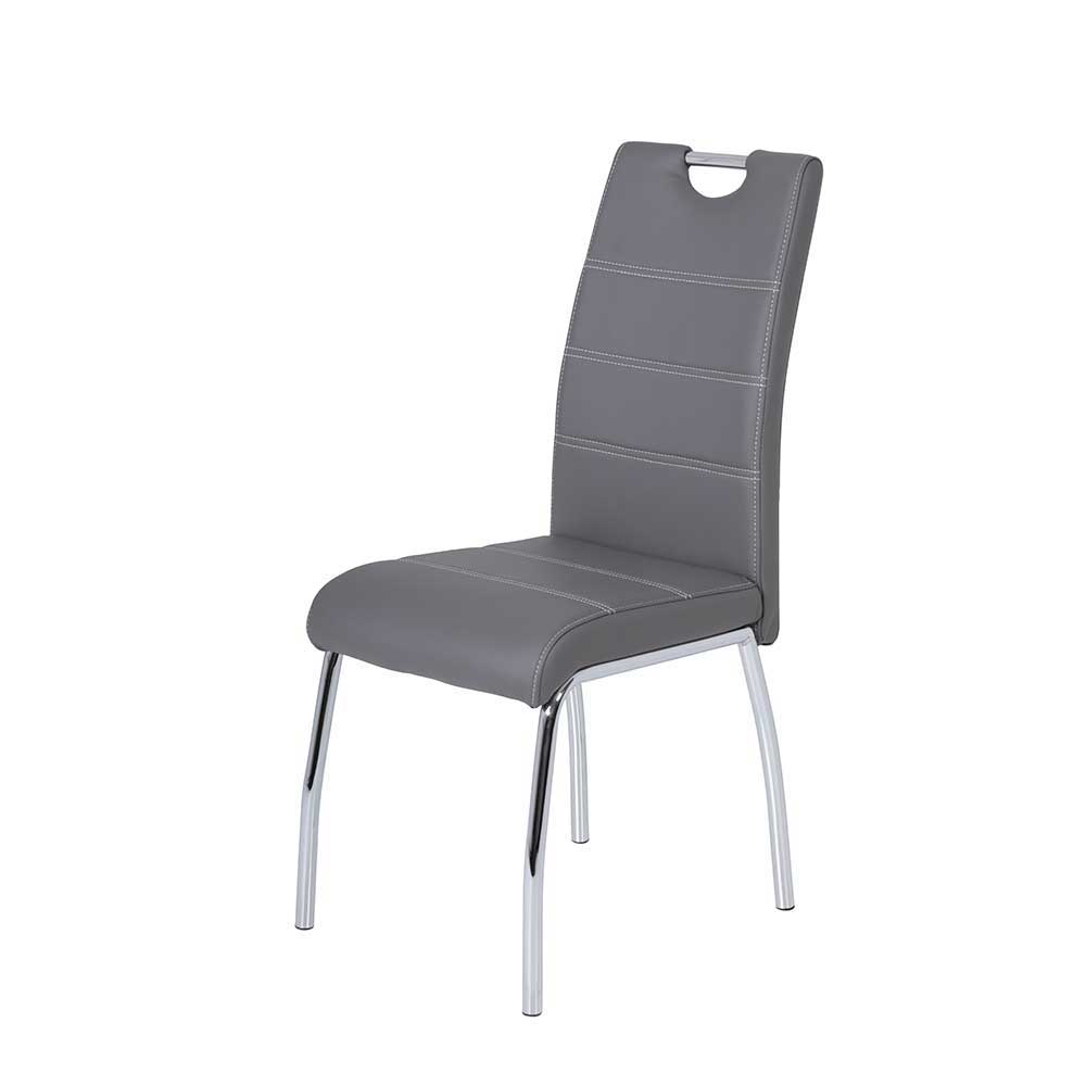 4Home Esstisch Stühle in Grau Kunstleder verchromtem Metallgestell (Set)
