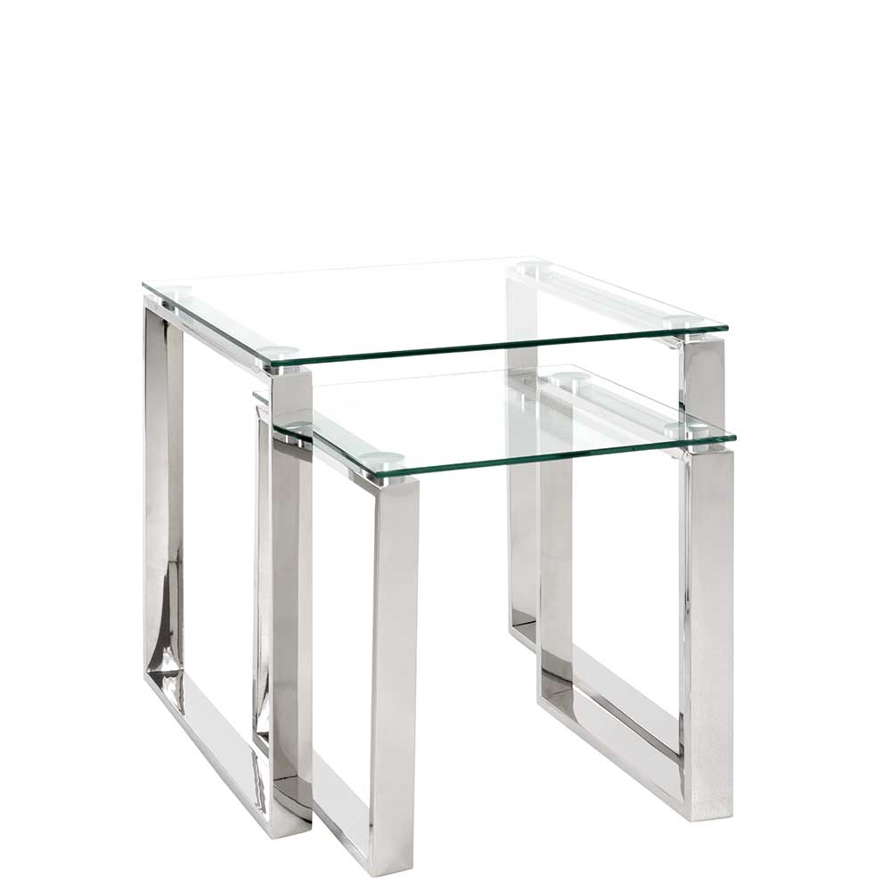 Tollhaus Beistelltisch Set aus Glas und Edelstahl quadratisch (zweiteilig)