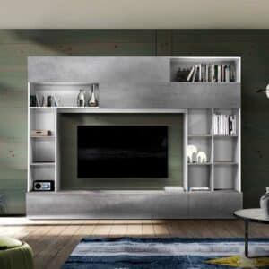 Homedreams TV Wand in Beton Grau und Weiß modern