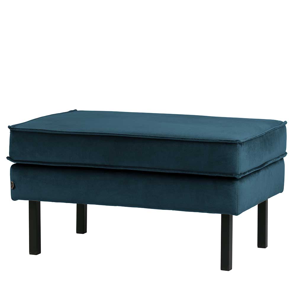 Basilicana Retro Polsterhocker in Blau Samt 45 cm Sitzhöhe