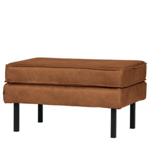 Basilicana Retro Polsterhocker in Cognac Braun Recyclingleder 45 cm hoch