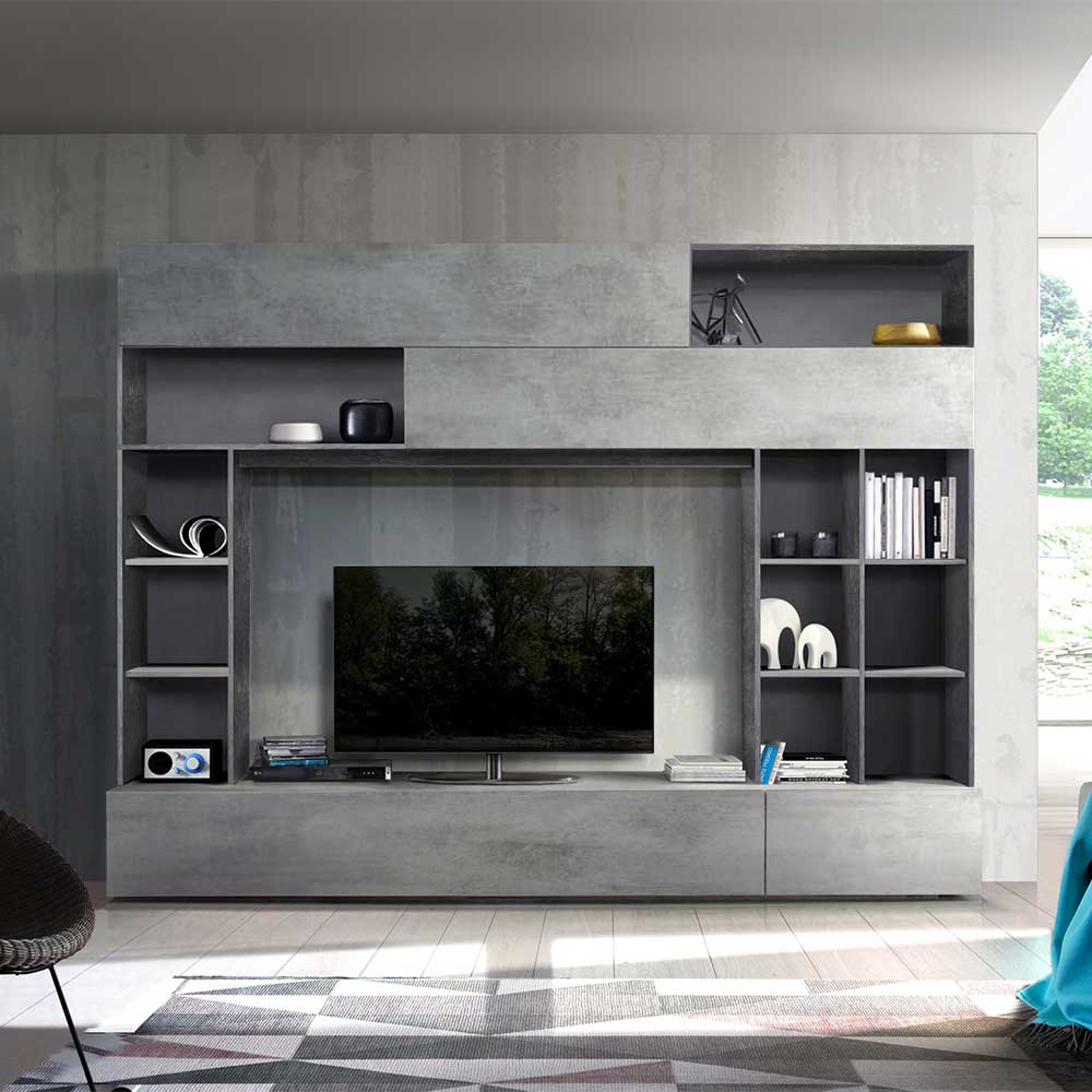 Homedreams TV Rückwand in Beton Grau und Dunkelgrau modern