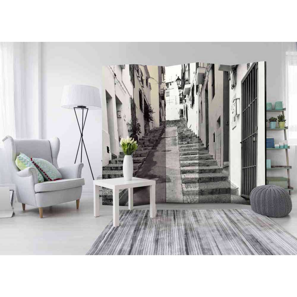 4Home Spanischewand in Grau und Weiß Altstadt Motiv