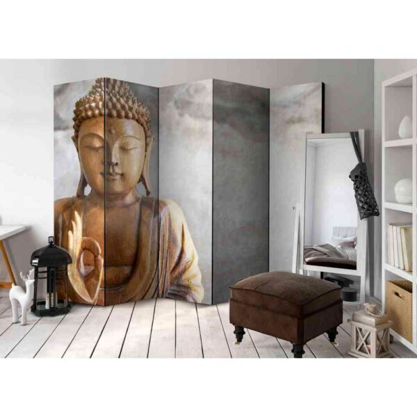 4Home 5 teiliger Paravent mit Buddha hell Grau und Braun