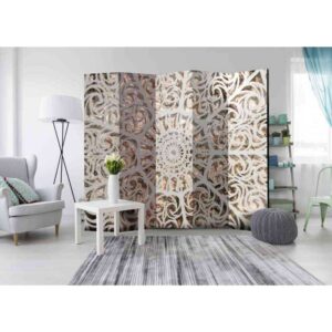 4Home Design Paravent mit Mandala Muster Weiß und Beige