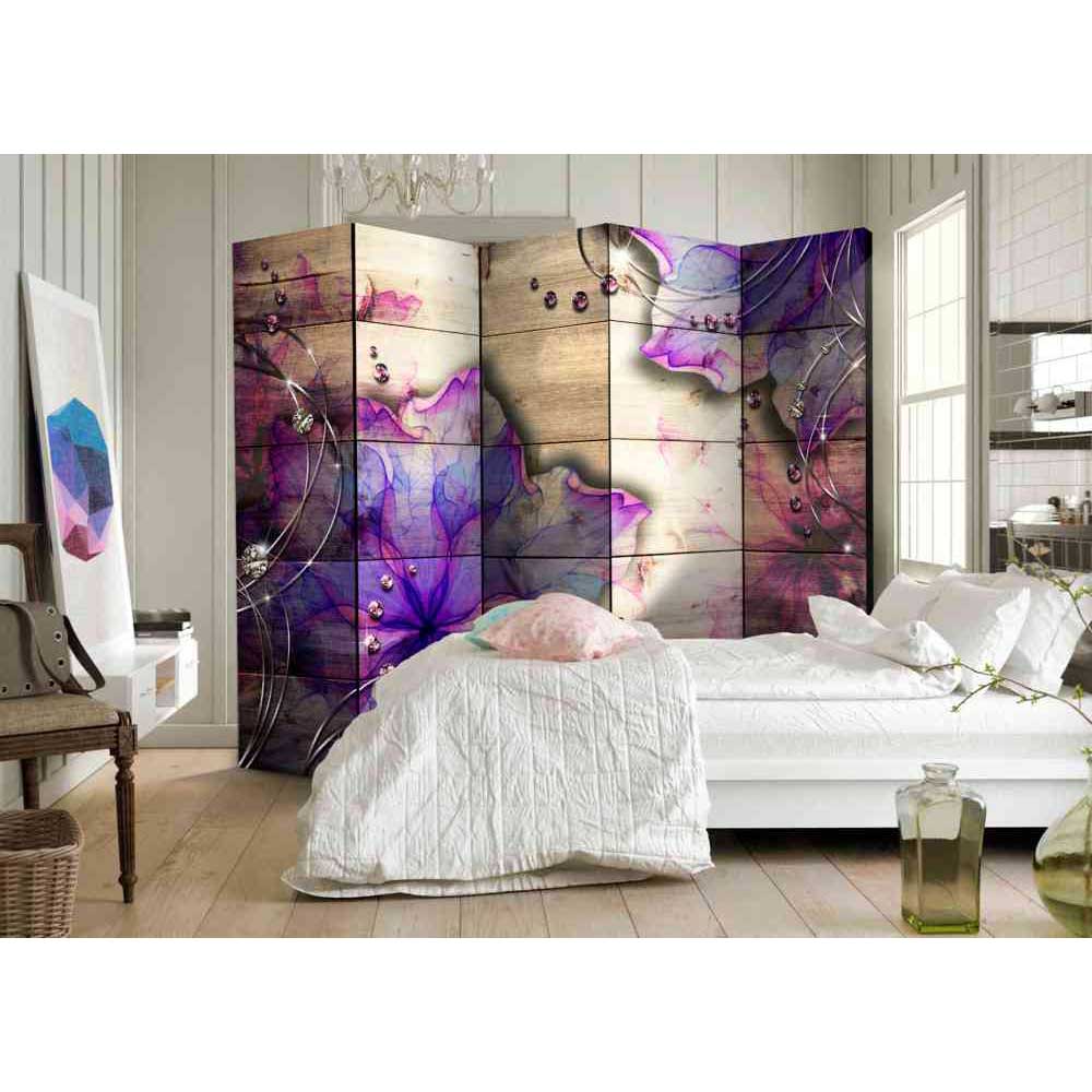 4Home Spanische Trennwand mit violetten Blüten und Edelsteinen 225 cm breit