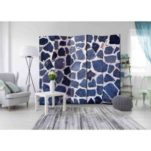 4Home Raumtrennwand mit Steinmauer Motiv Blau und Grau