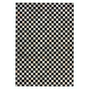 Doncosmo Patchwork Teppich in Schwarz und Weiß Echtfell