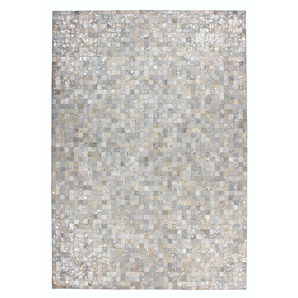 Doncosmo Echtfell Patchwork Teppich in hell Grau und Silberfarben modern