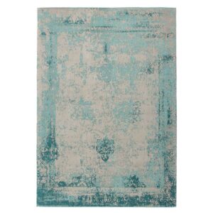 Doncosmo Vintage Teppich aus Chenillegewebe Türkis und Beige
