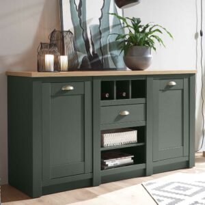 Brandolf Landhaus Sideboard mit Weinfächern Graugrün und Wildeiche Optik