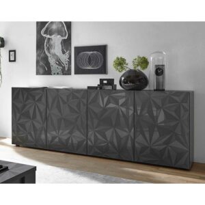 Homedreams Design Sideboard in Anthrazit Hochglanz Siebdruck verziert