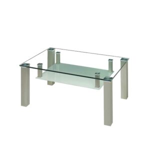 Rodario Couchtisch mit Glasplatte und Glas Ablage rollbar