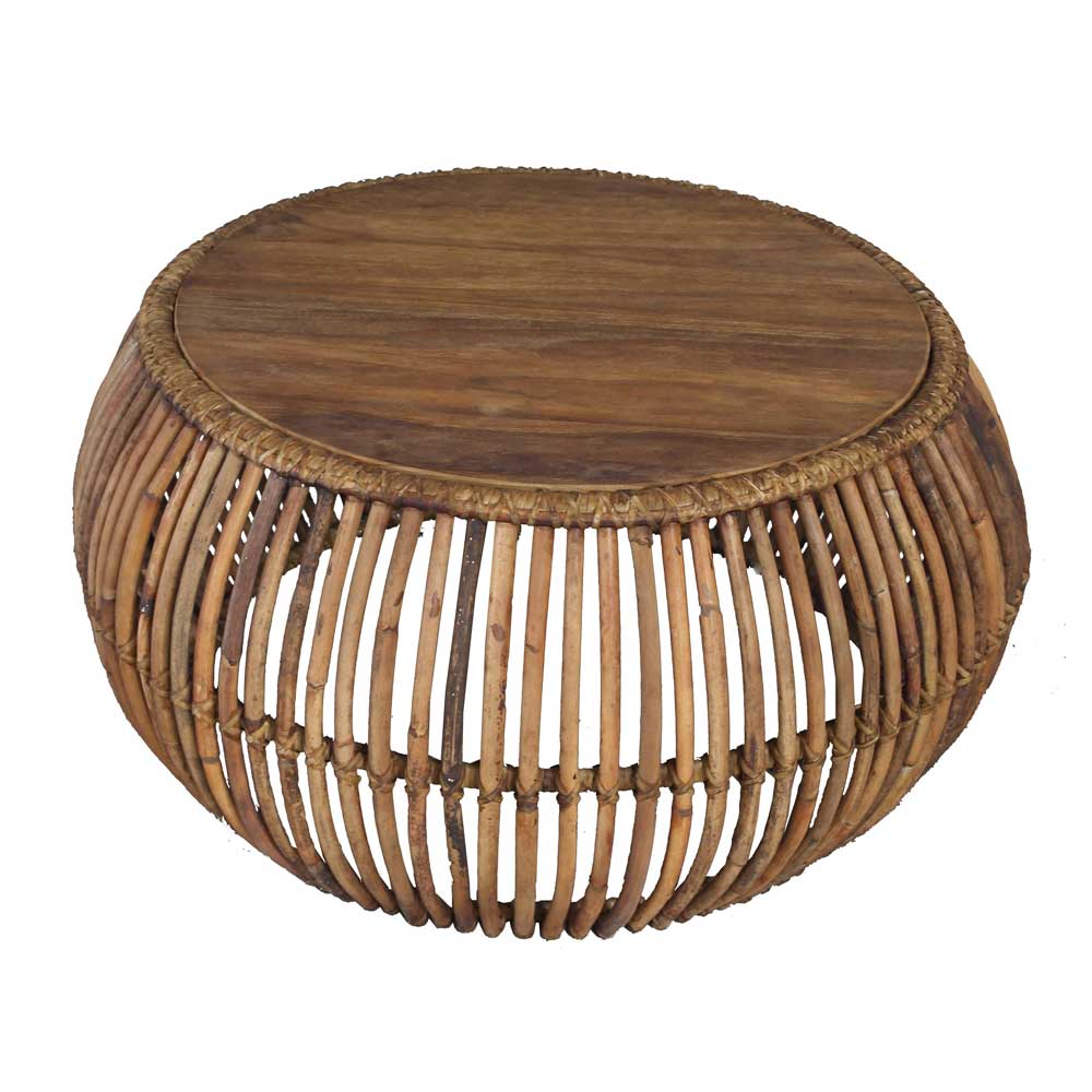 Möbel Exclusive Rattan Couchtisch rund Teak massiv