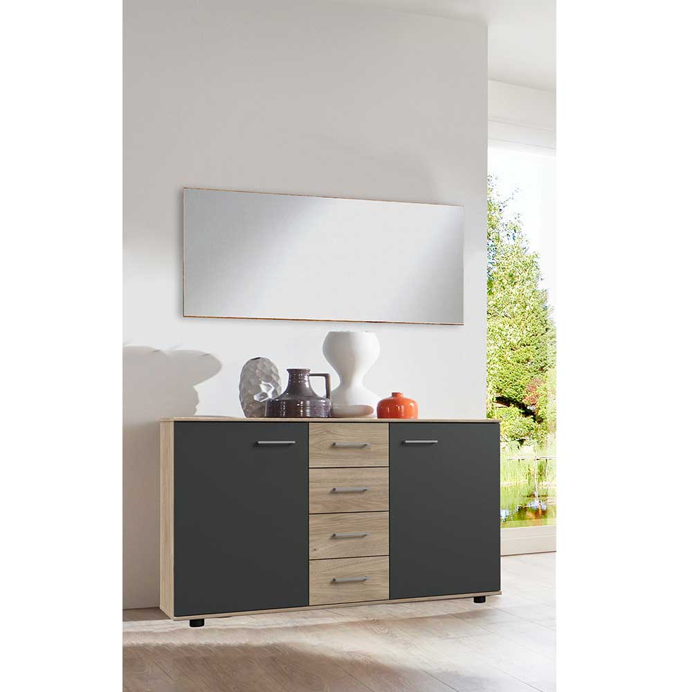 BestLivingHome Sideboard mit Schubladen in Dunkelgrau Eichefarben