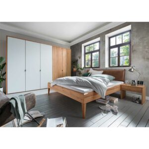 Life Meubles Modernes Komplett Schlafzimmer aus Kernbuche Massivholz Weiß und Braun (vierteilig)