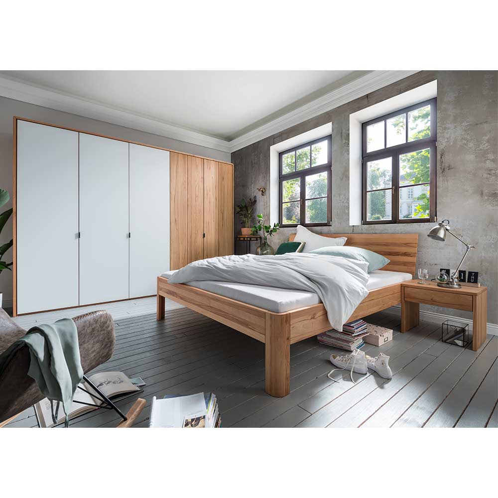 Life Meubles Schlafzimmer Set aus Kernbuche Massivholz mit Weiß modern (vierteilig)