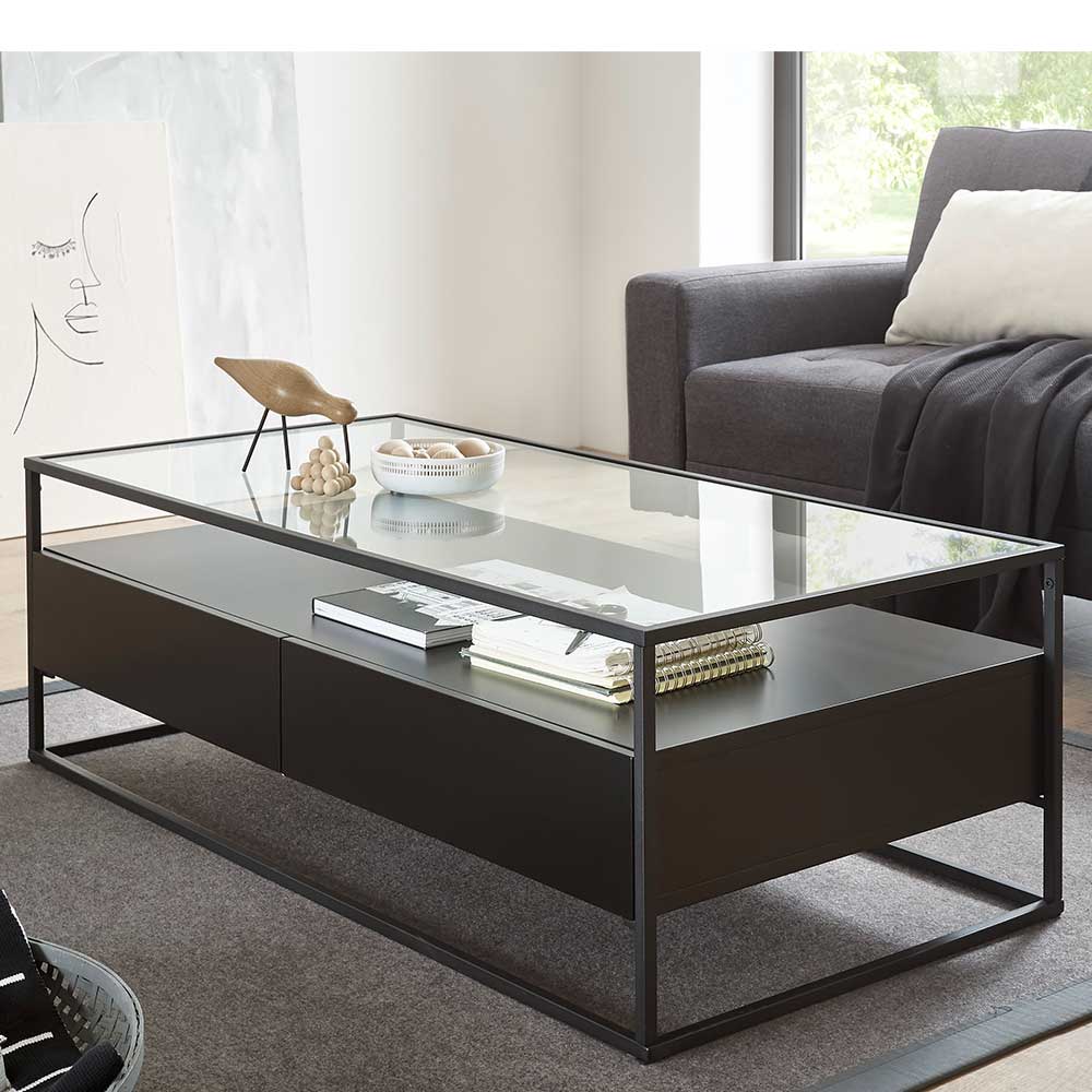 TopDesign Klarglas Couchtisch in Schwarz 120 cm breit