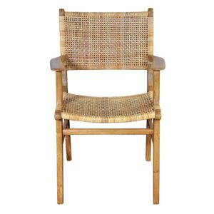 Möbel Exclusive Armlehnstuhl aus Teak Massivholz und Rattan 45 cm Sitzhöhe
